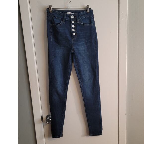 SO Teens Super High Rise Jegging Jeans Size 3/28 Dark Wash Button Fly Stretch - Picture 2 of 13